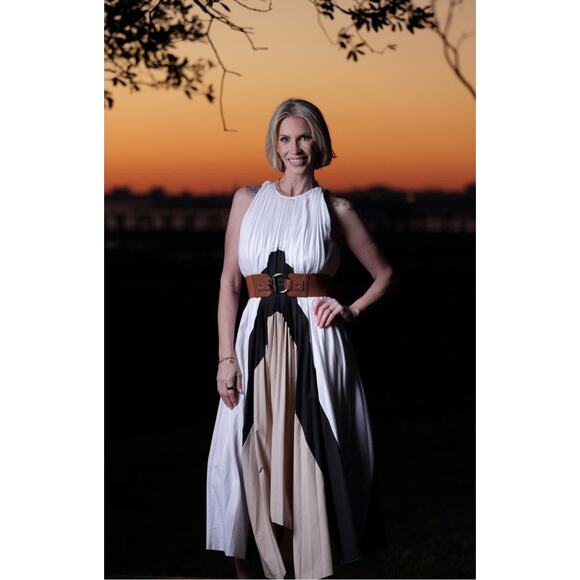 BIBHU MOHAPATRA x RTR Black White Colorblock Pleated Crewneck Flowy Dress Size 4 - Picture 14 of 16